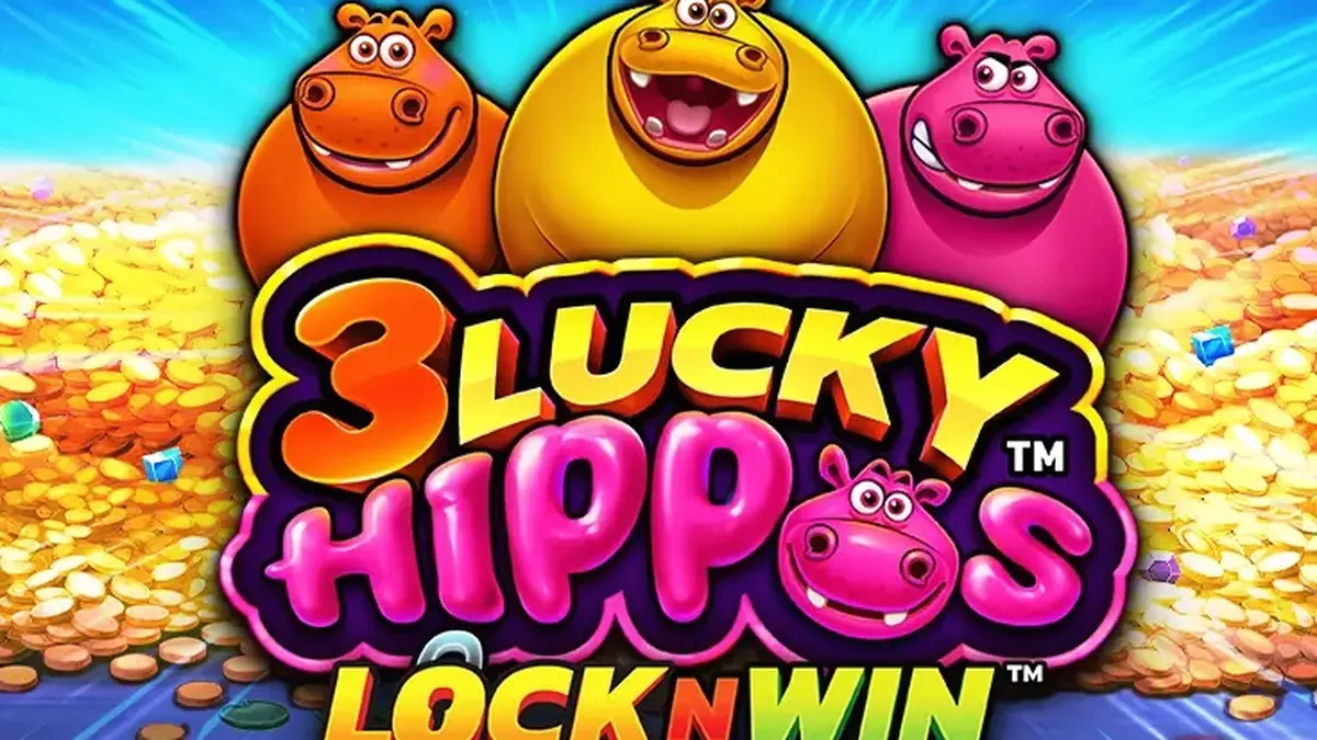 Tampilan visual slot 3 Lucky Hippos dengan karakter kuda nil yang ceria