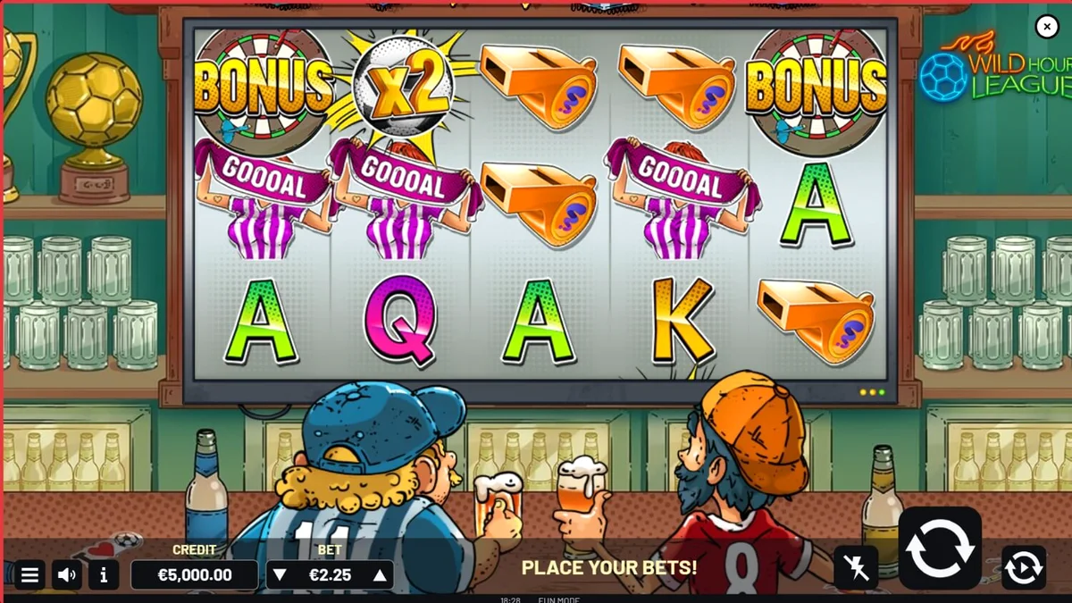 Tampilan visual slot Wild Hour League dengan tema bar olahraga
